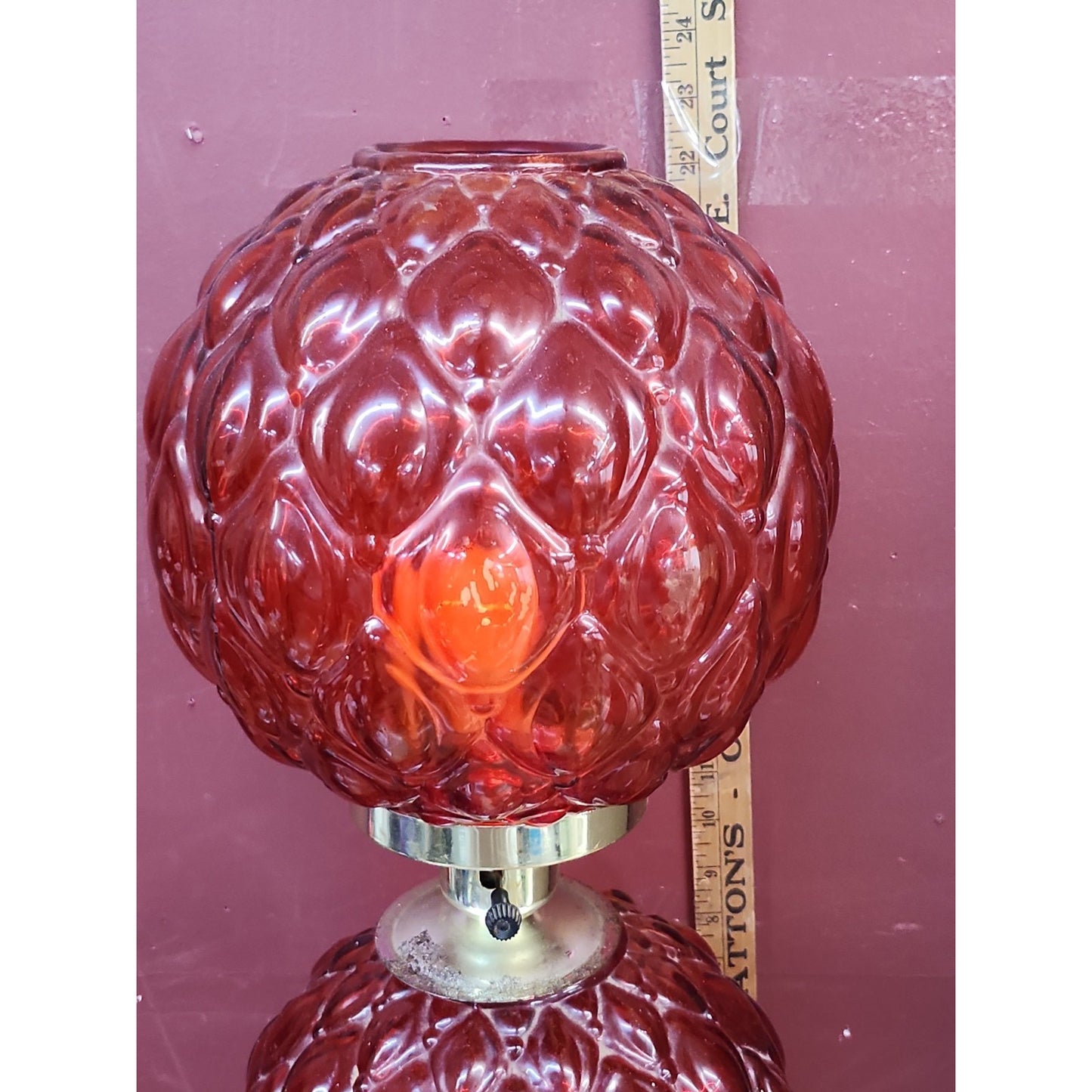 Vintage 1970 EF EF Industries Ruby Red Hurricane Parlor Lamp No 338 22" Tall