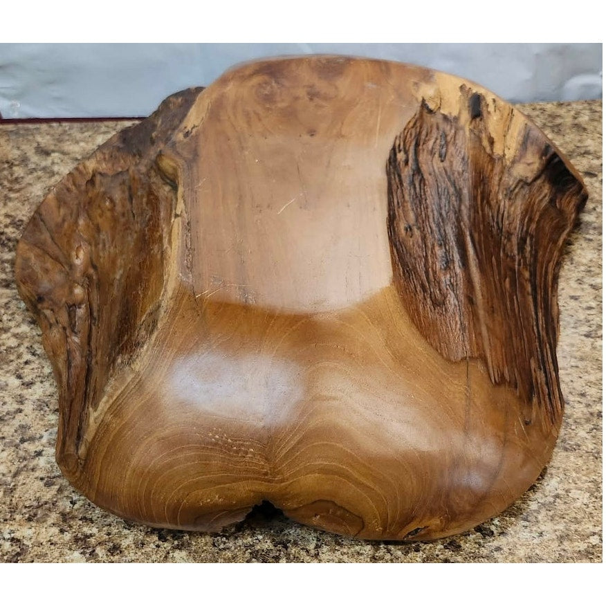 Vintage Hand Carved Teak Wood Live Edge Bowl Large Rustic Centerpiece Heavy