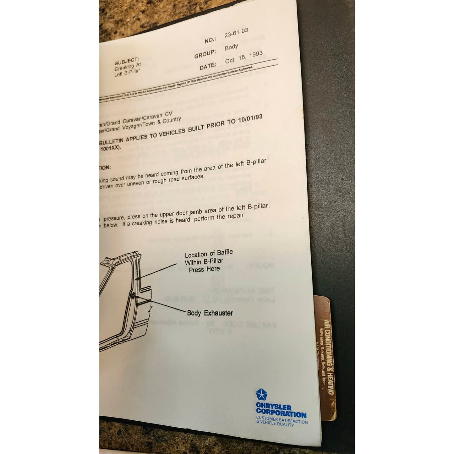 NAPA AutoCare Tech Tips Binder Alldata Mitchell Repair Chrysler Service Manuals