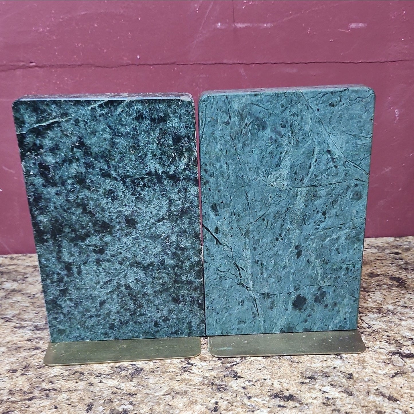 Leonard Silver Co Solid Brass Unicorn Bookends Pair, Marbled Green Marble