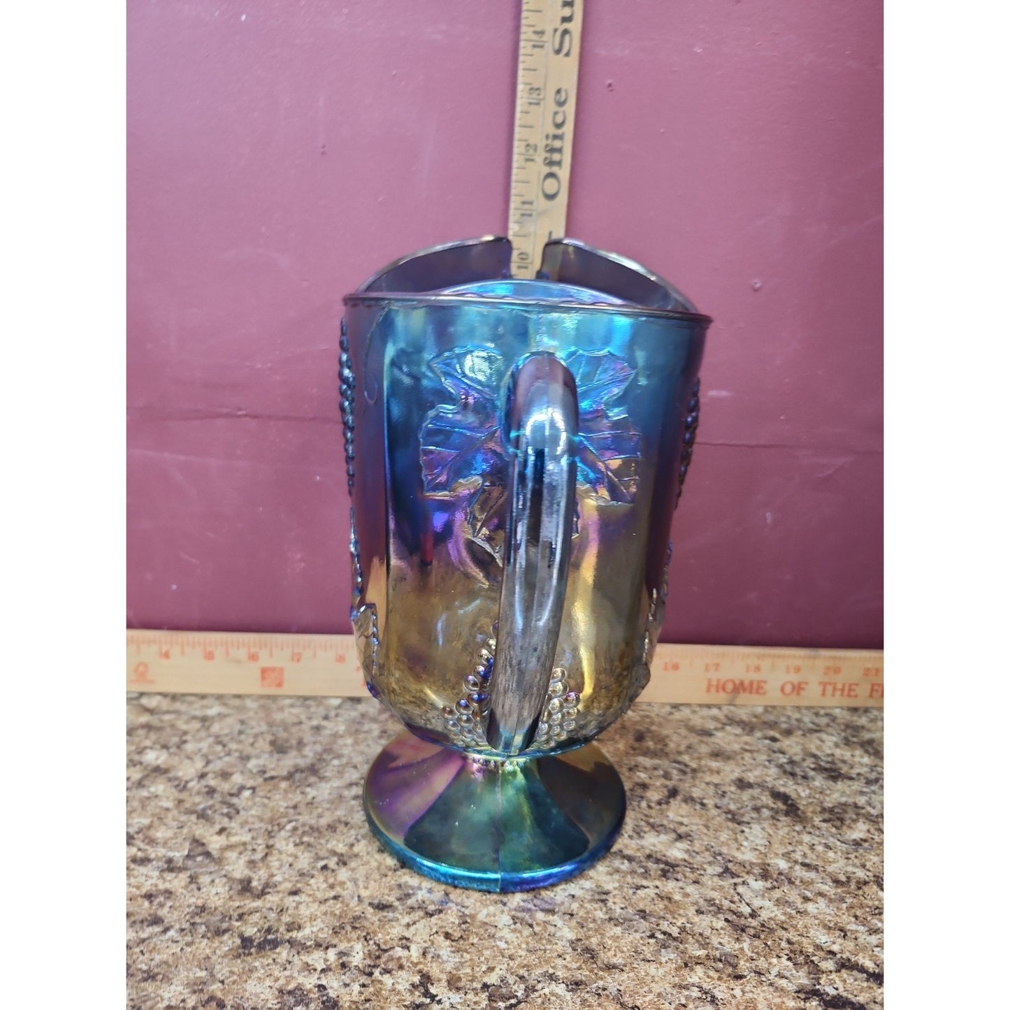 Vintage Indiana Glass Pitcher Blue Carnival Harvest Grape 10 1/4" T