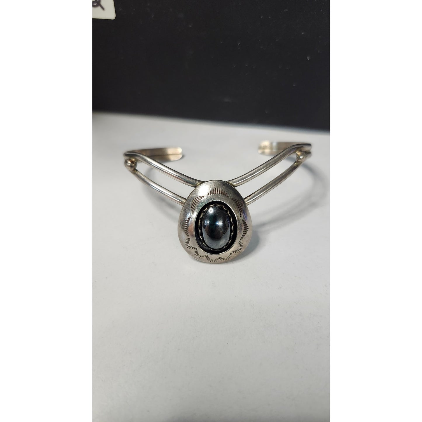 Vintage Teddy Goodluck 925 Sterling Silver Hematite Necklace & Cuff Bracelet Set