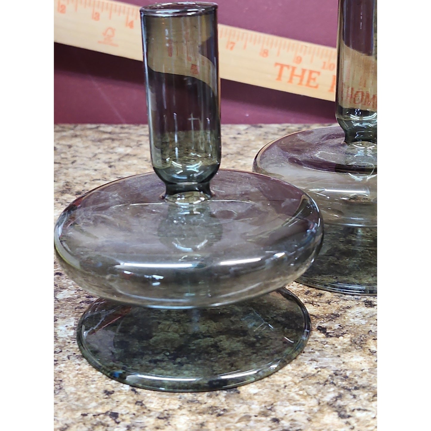 Lot/3 Pfister Kerzenstander Glass Candlestick Holders Decoration Amethyst Gray