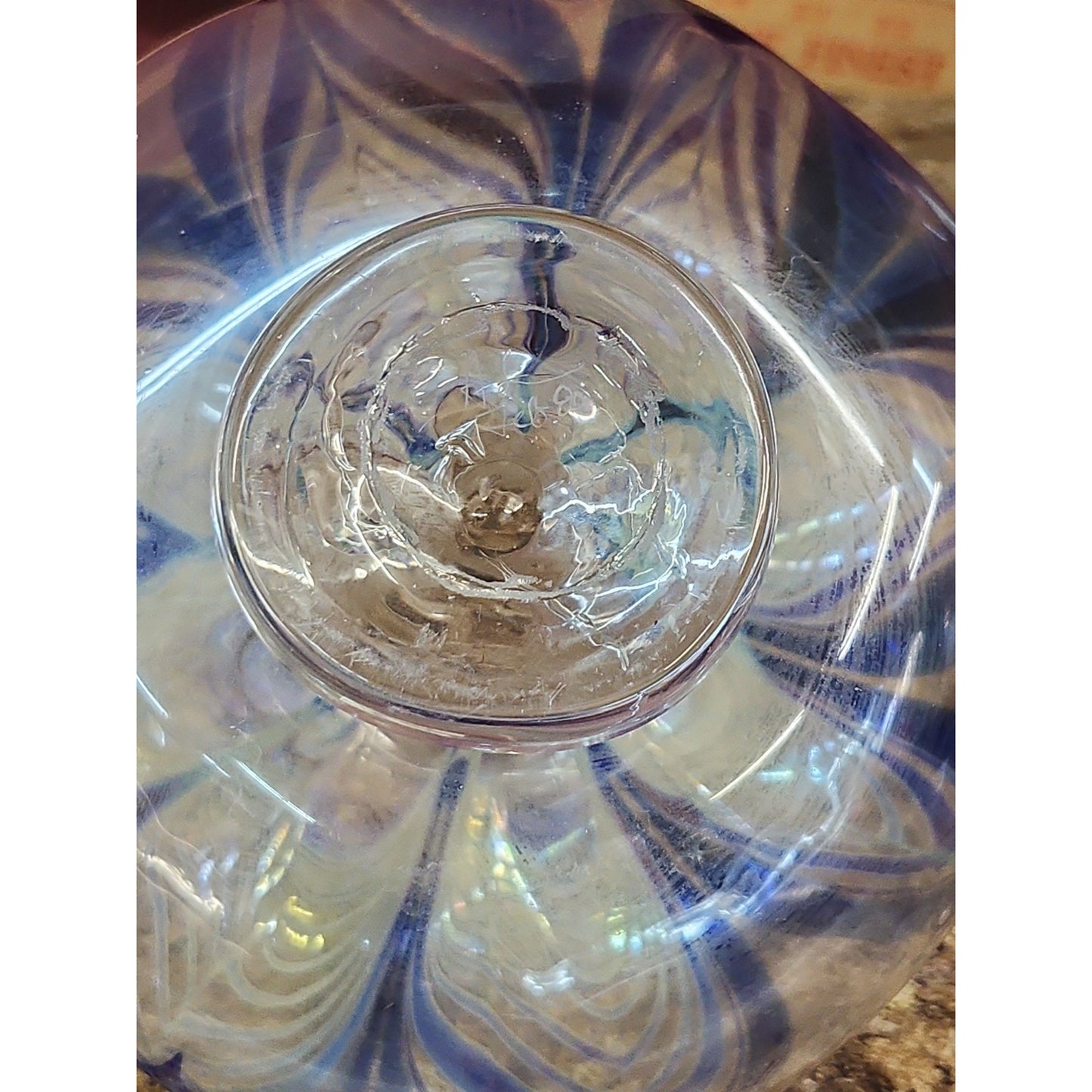 Signed Pulled Feather Art Glass Decanter ( H L Feb 1980 ) Houtson Lamp 8.5"