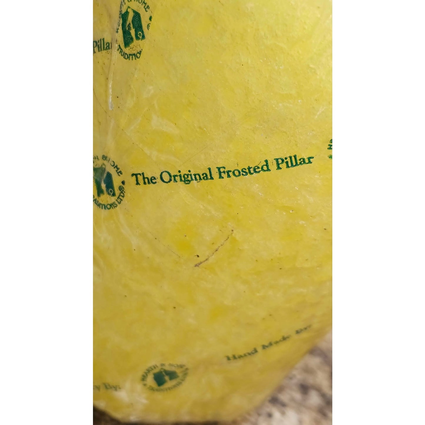 VTG Hearth & Home Traditions The Original Frosted Pillar Scented Candle Yellow