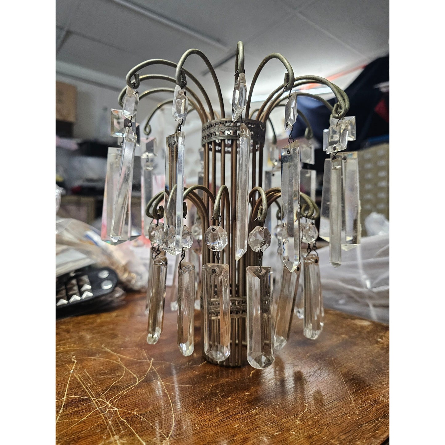 Vintage Hollywood Regency Waterfall Prism Lamp Tops Brass Deco Tamble Lamp
