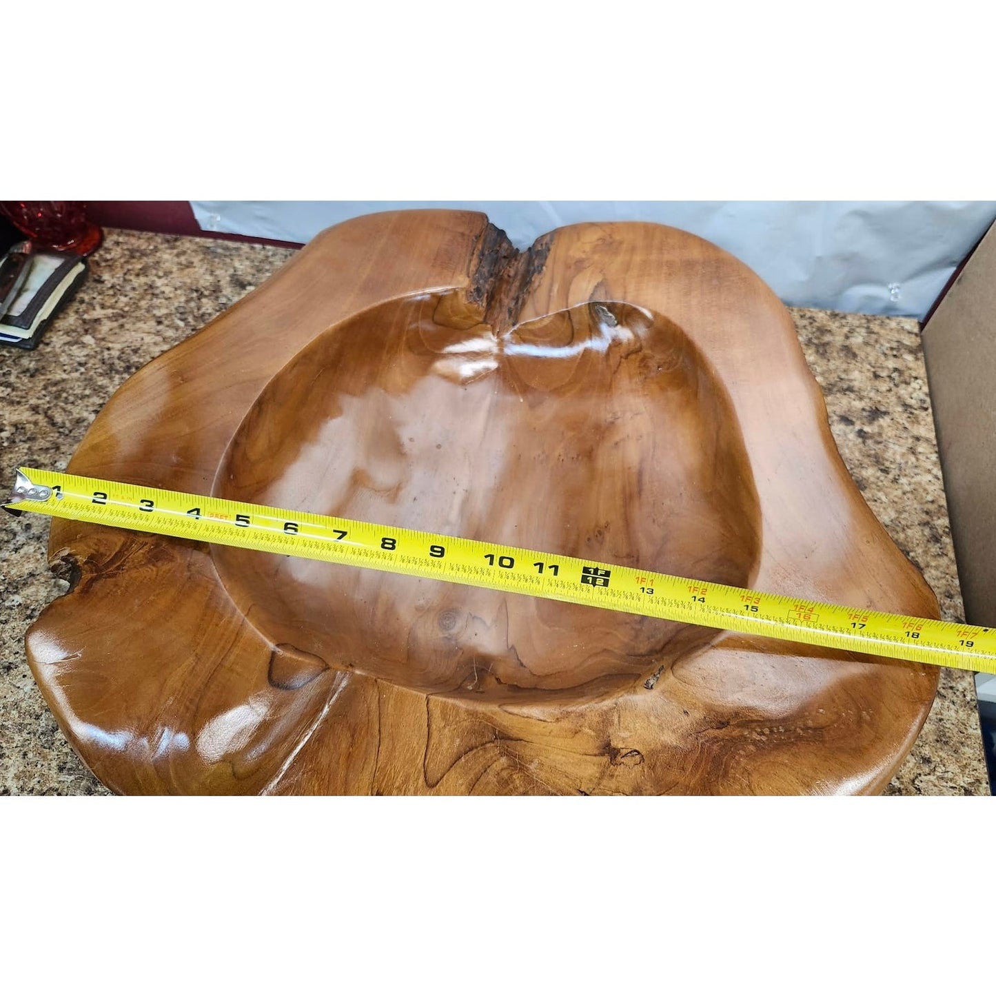 Vintage Hand Carved Teak Wood Live Edge Bowl Large Rustic Centerpiece Heavy