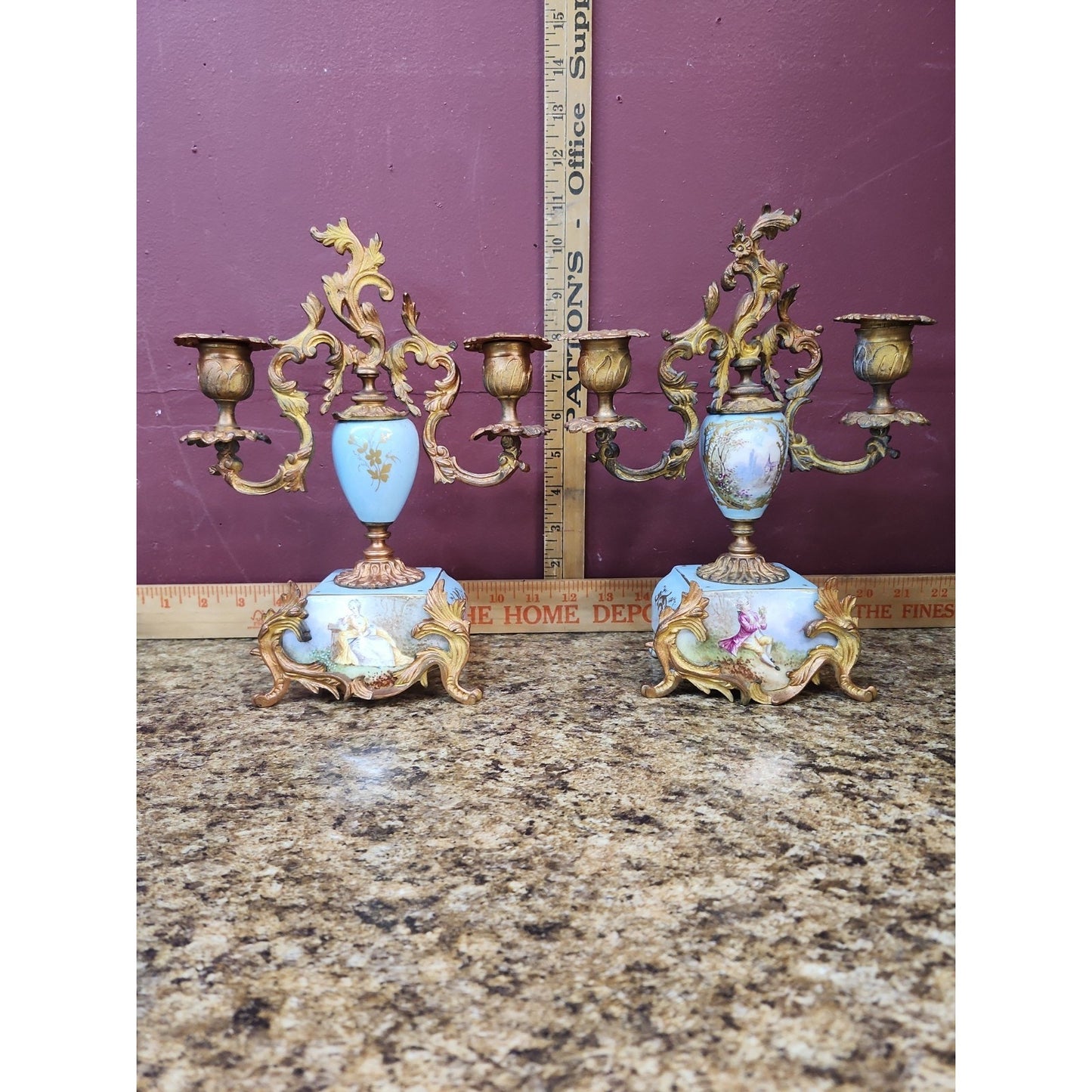Pair of Antique French Sevres Gold Gilded Bronze and Hand Painted Porcelain...