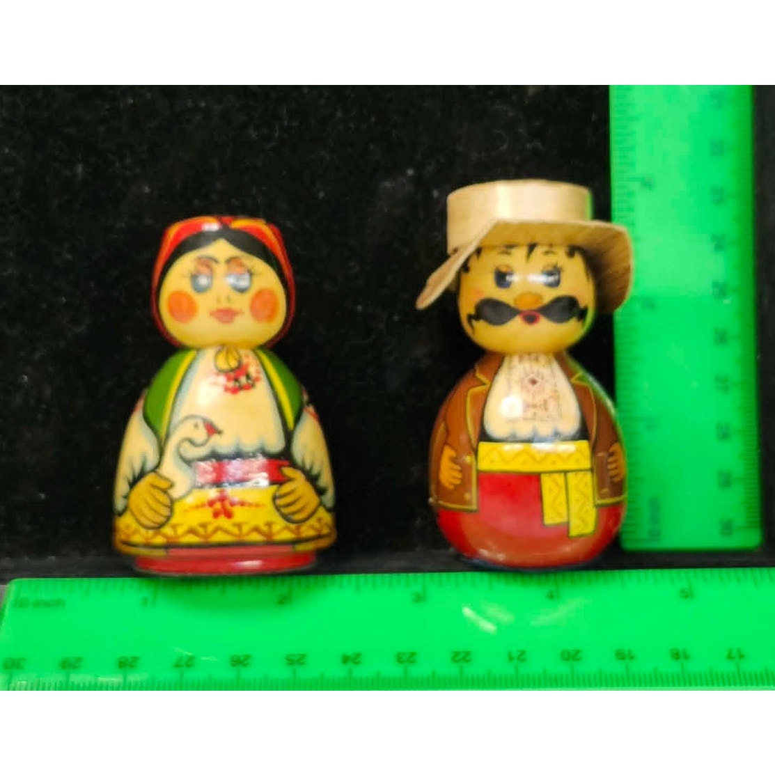 Vintage Ukrainian Hand-Painted Wooden Folk Man Woman Figurine Wooden Folk Art