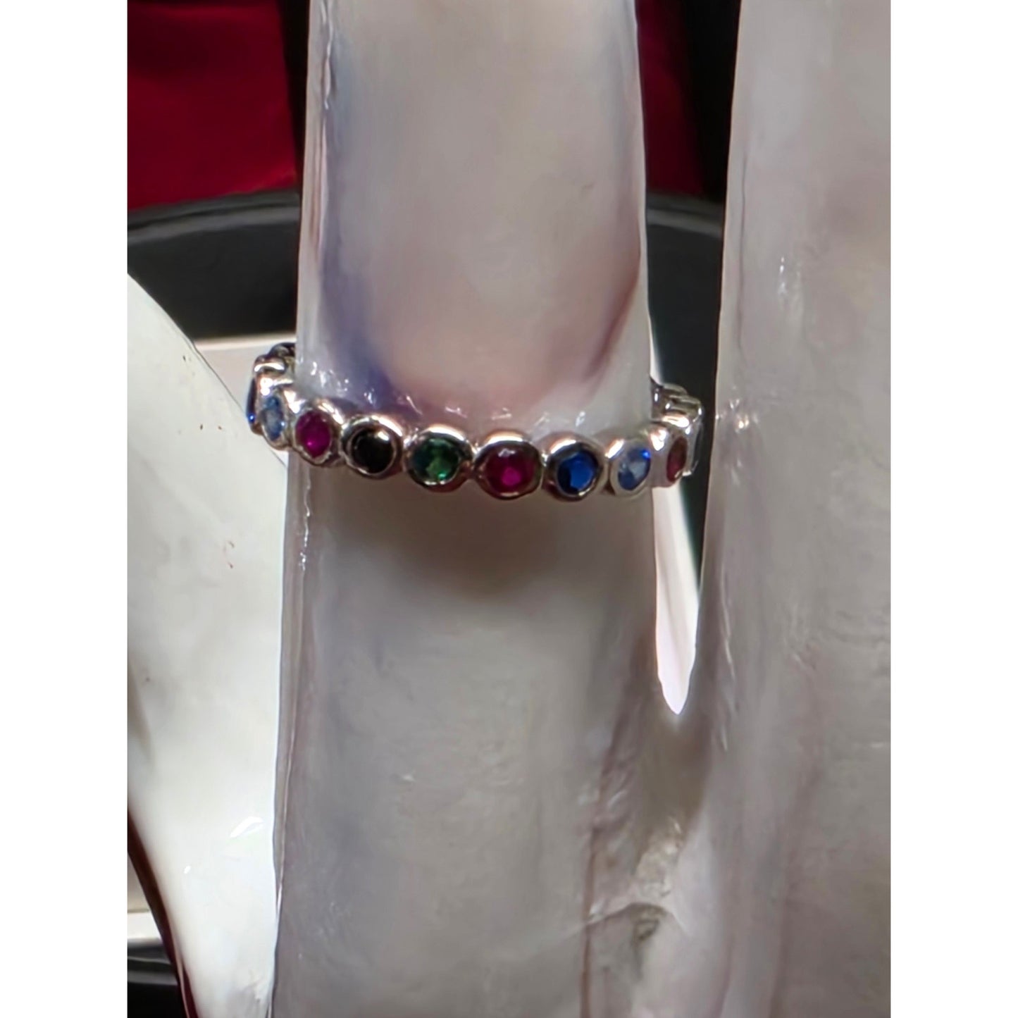 Sterling Silver Rainbow Rhinestone Eternity Band Ring Size 5.25 Stackable