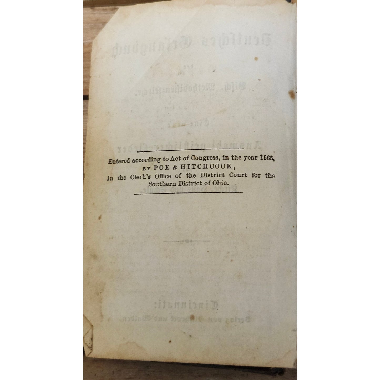 Antique 1865 German Methodist Hymnal Leather Bound Cincinnati Hitchcock & Walden