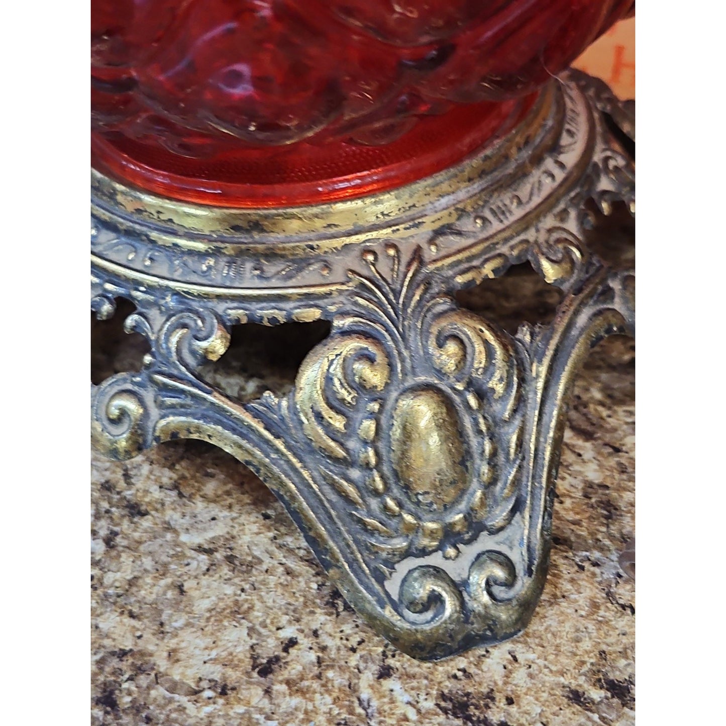 Vintage 1970 EF EF Industries Ruby Red Hurricane Parlor Lamp No 338 22" Tall