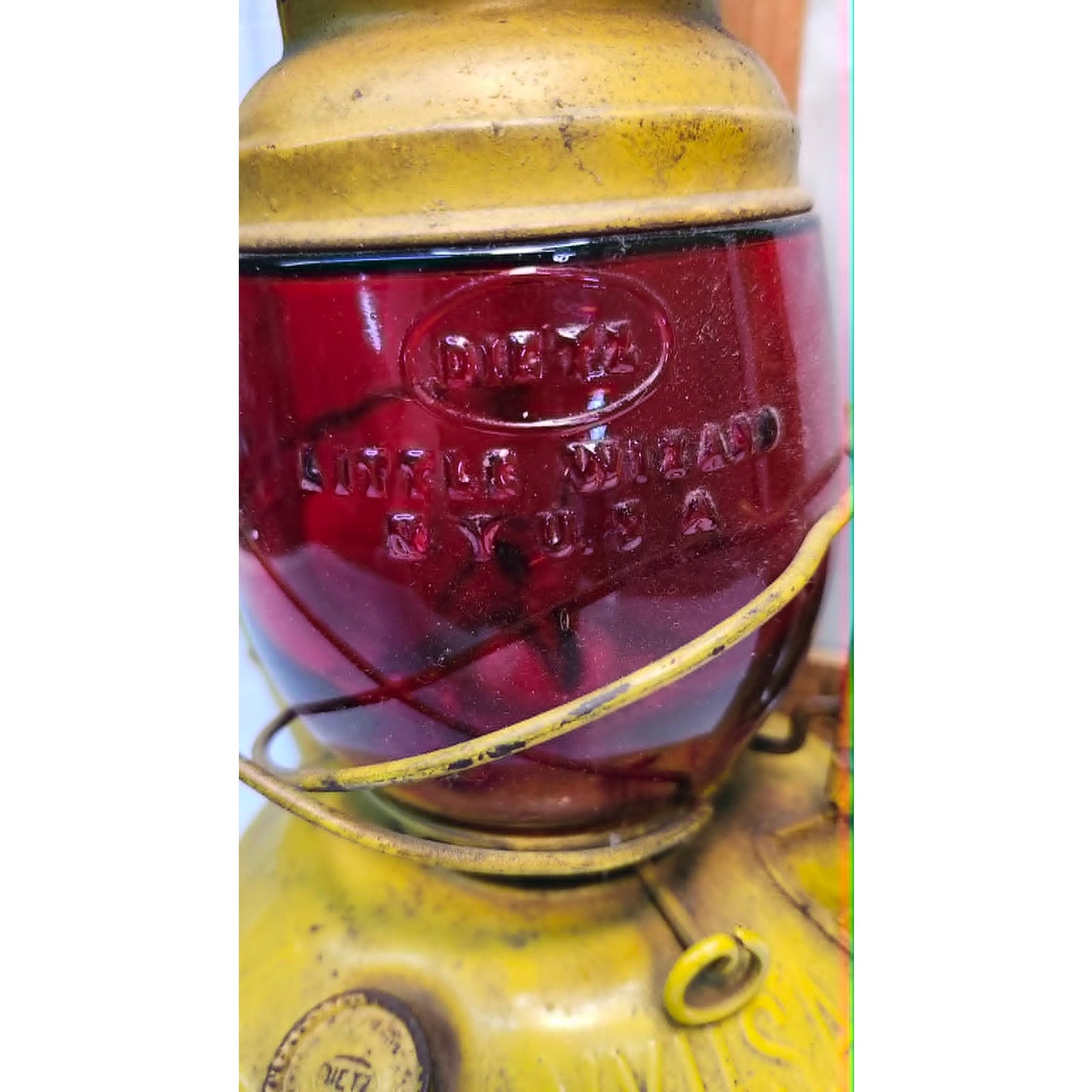 Vintage Dietz Vesta Railroad Lantern Yellow Red Glass Globe Oil Kerosene Lamp
