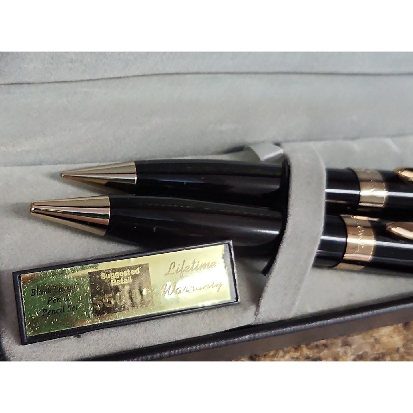 Vintage Pierre Cardin Black and Gold Ballpoint Pen and Mechanical Pencil Set