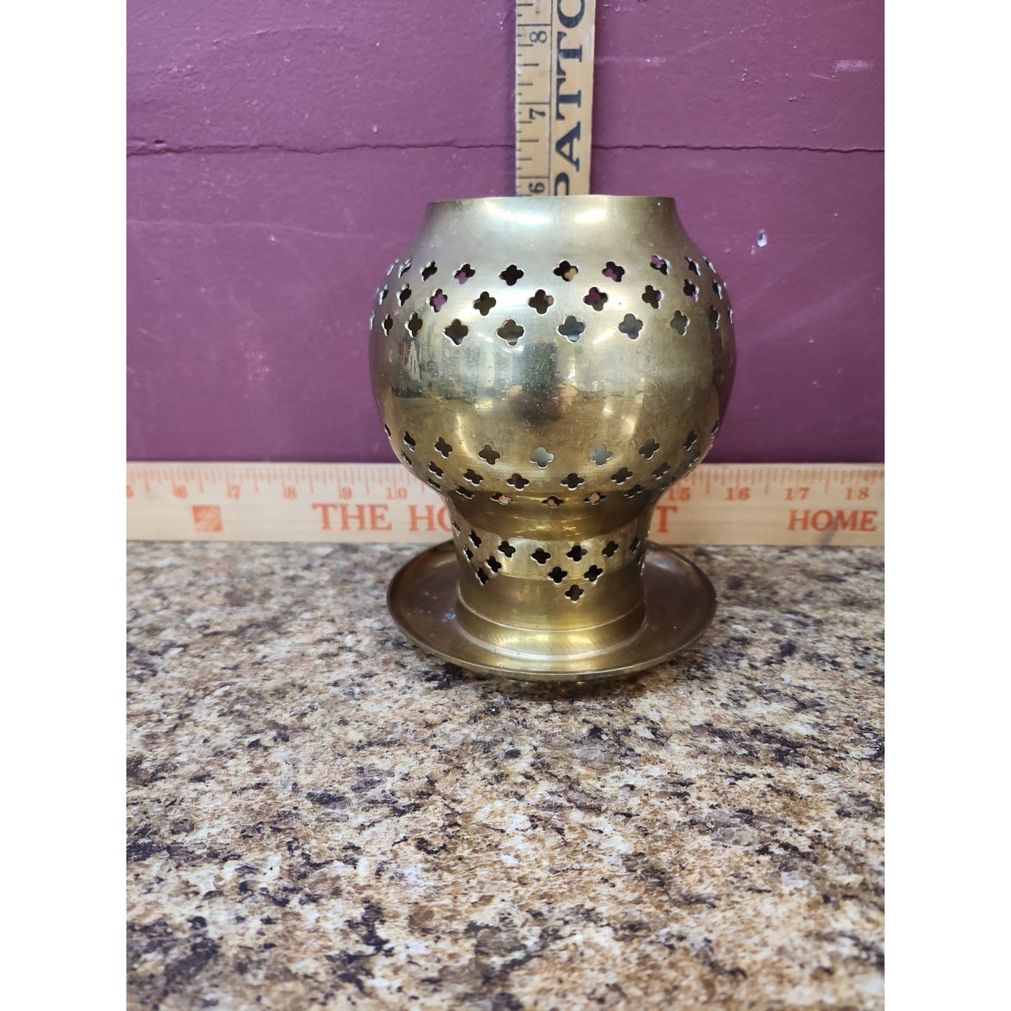 Vintage Retro Solid Brass Hurricane Candle Holder,Mid Century Bohemian