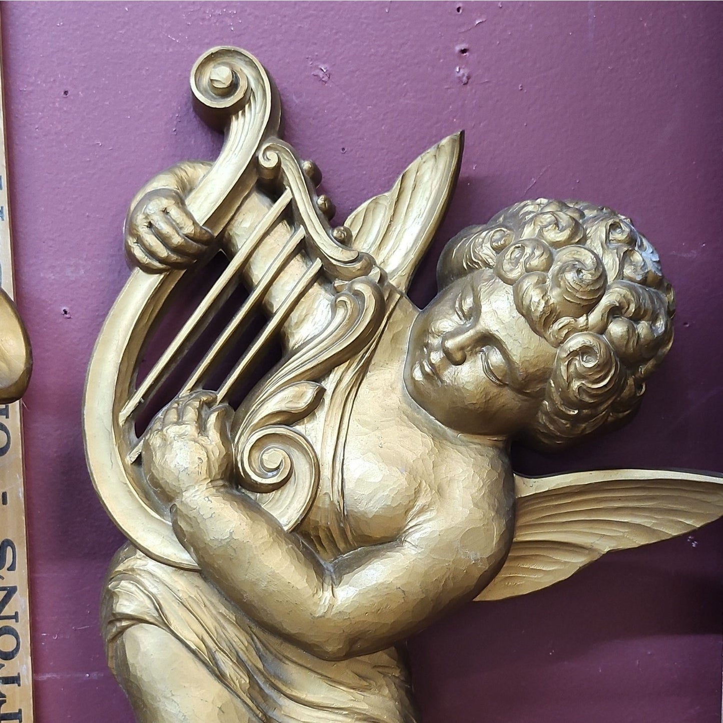 Dart Set of 2 Gold Cherub Angel Music Wall Plaques Plastic MCM 15 in