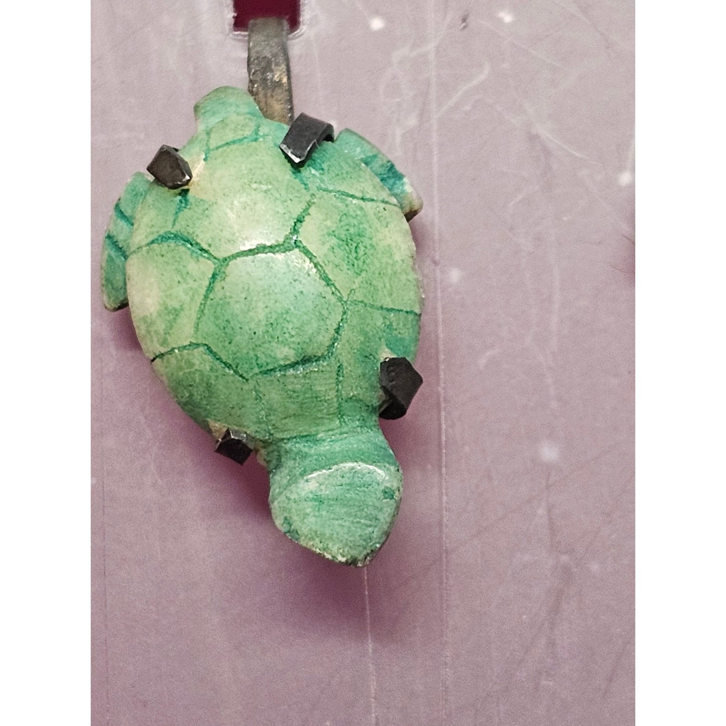 Vintage Carved Dangle Earrings Green Glass Or Stone Carved Turtle Screw Back