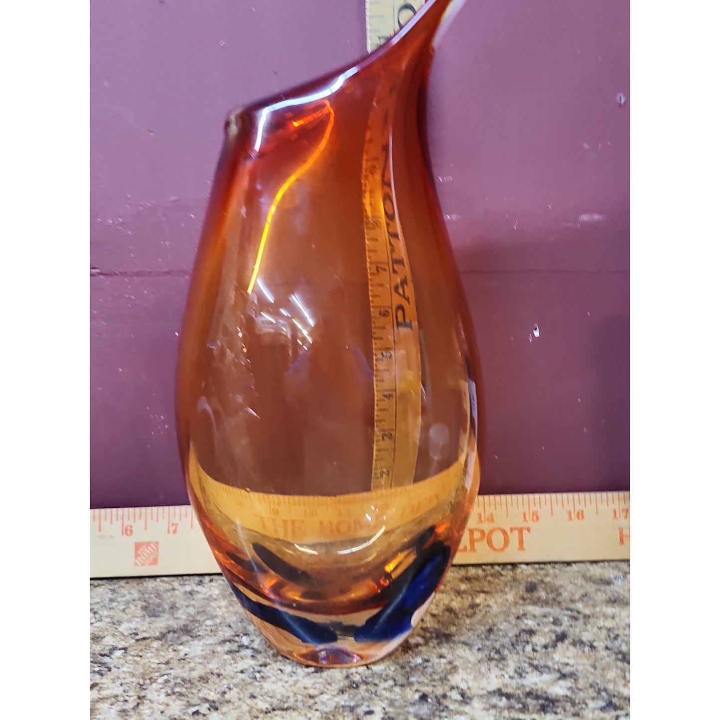 Blue Vintage Murano Style Teardrop Art Glass Vase, 12"