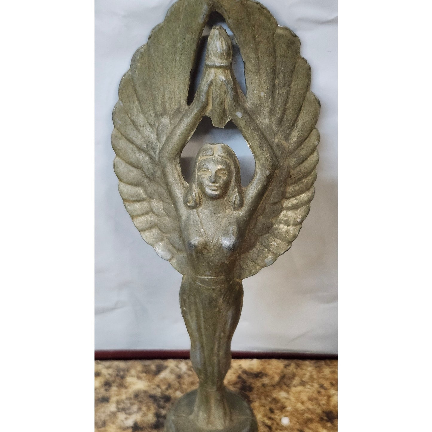 VTG Metal Trophy Torch Topper Victory Goddess Angel Figure Winged Art Deco 7.5"
