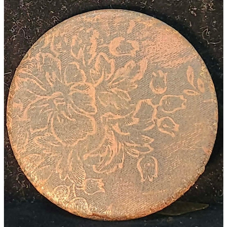 Vintage Round Pocket Compact Mirror Embossed Floral 2 Inch Brown Antique Vanity