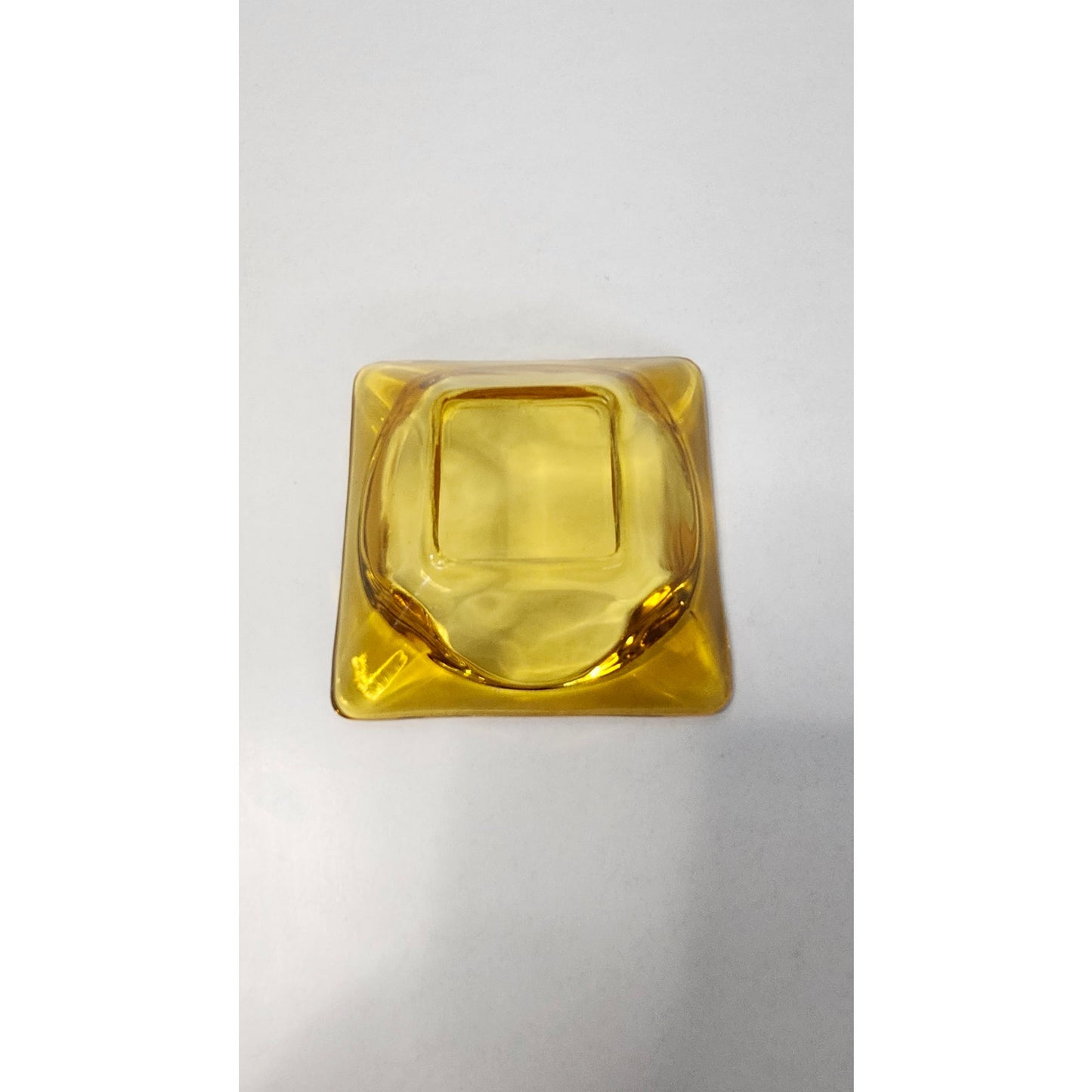Vintage Mid-Century Yellow Amber Glass Square Cigarette Ashtray MCM 4.5"