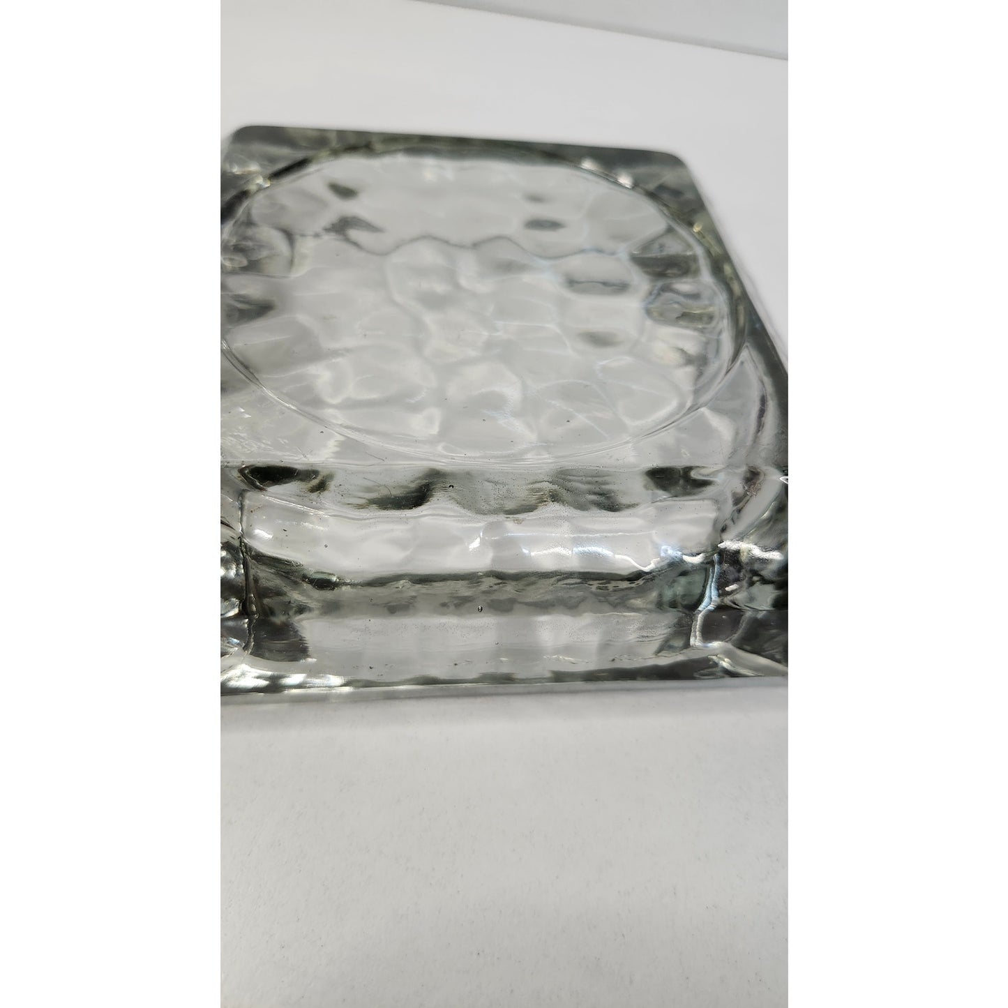 VTG Square Glass Ashtray Clear Textured Ribbed Bubble Base Tobacciana 6 inch