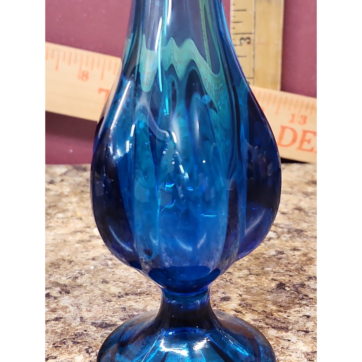 Vintage Viking Glass 11.5" Bluenique Epic Petal Swung Vase MCM Bud Vase