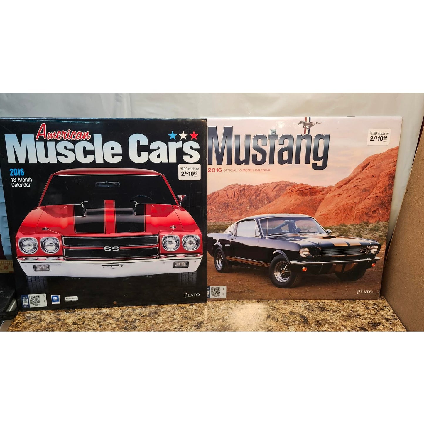 Plato American Muscle Cars & Ford Mustangs 2016 18-Month Wall Calendar Lot of 2