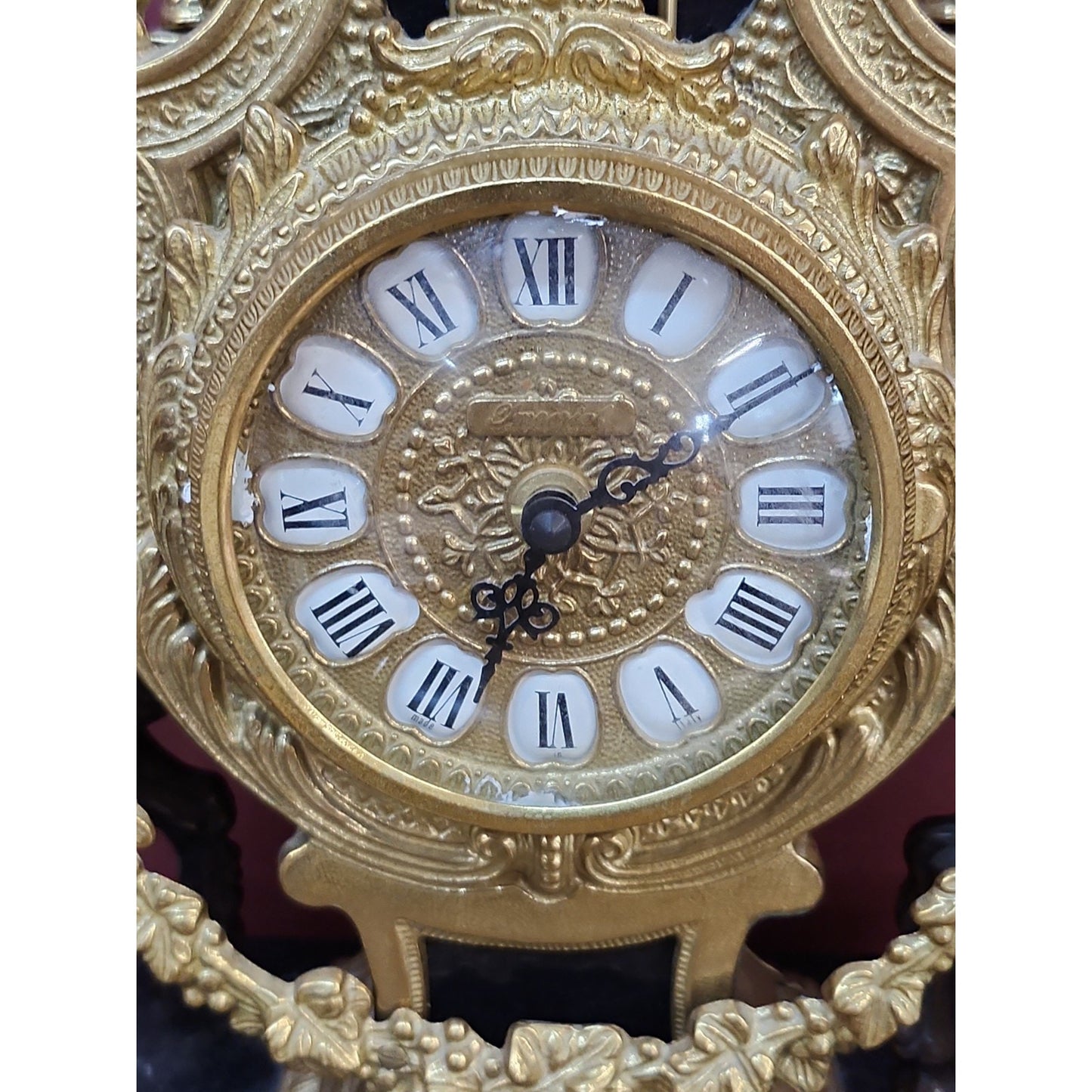 Large Imperial Lancini Italian Made Gilded Bronze & Marble Mantle Clock Satyrs