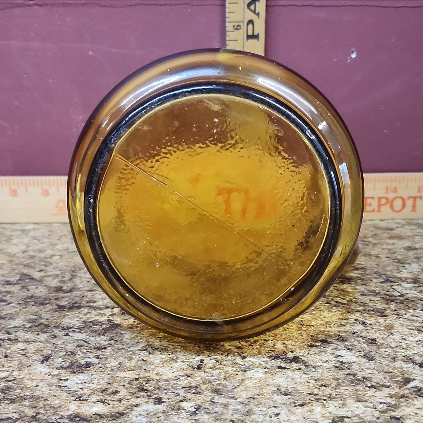 Vintage Retro Amber Glass Pitcher 1 qt w/ Handle Pour Spout Glossy Solid
