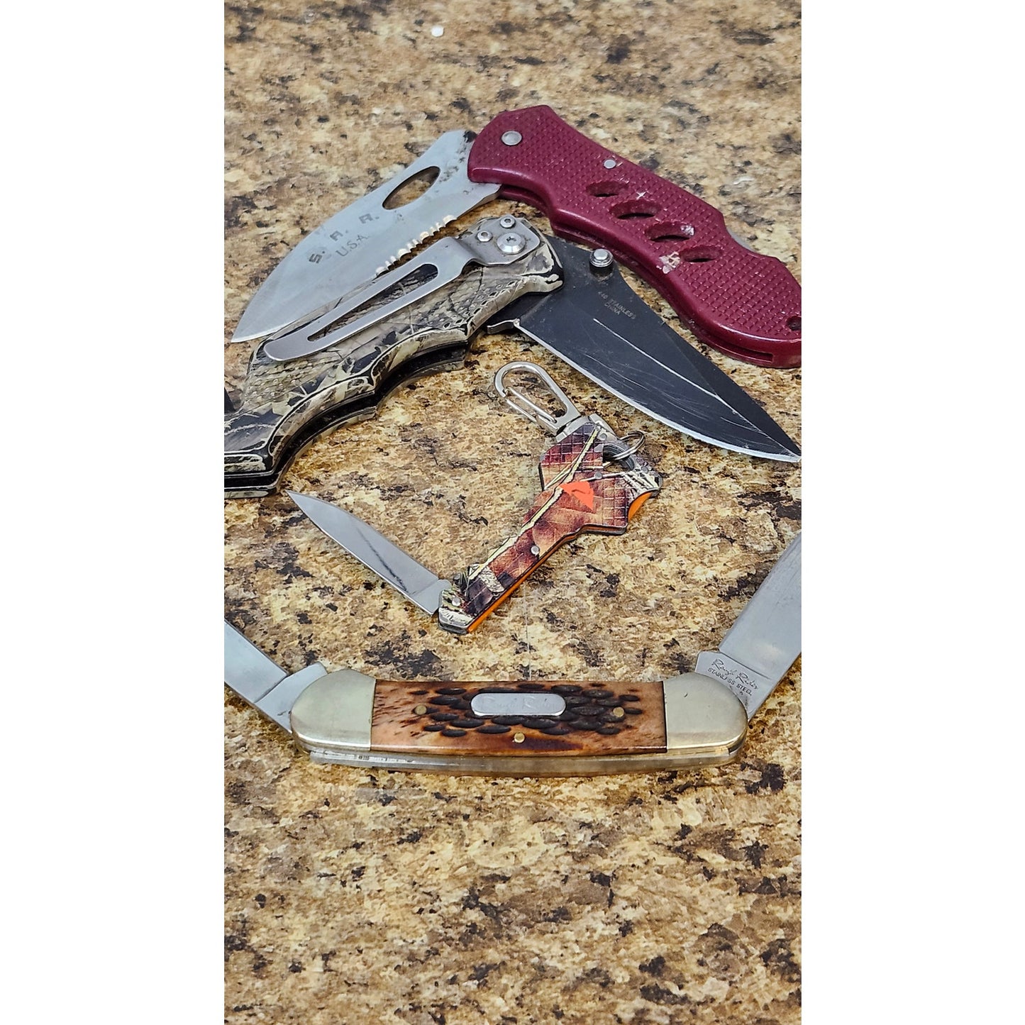 Rough Rider 3 Blade Folding Pocket Knife Brown Bone Handle Stainless Steel Lot