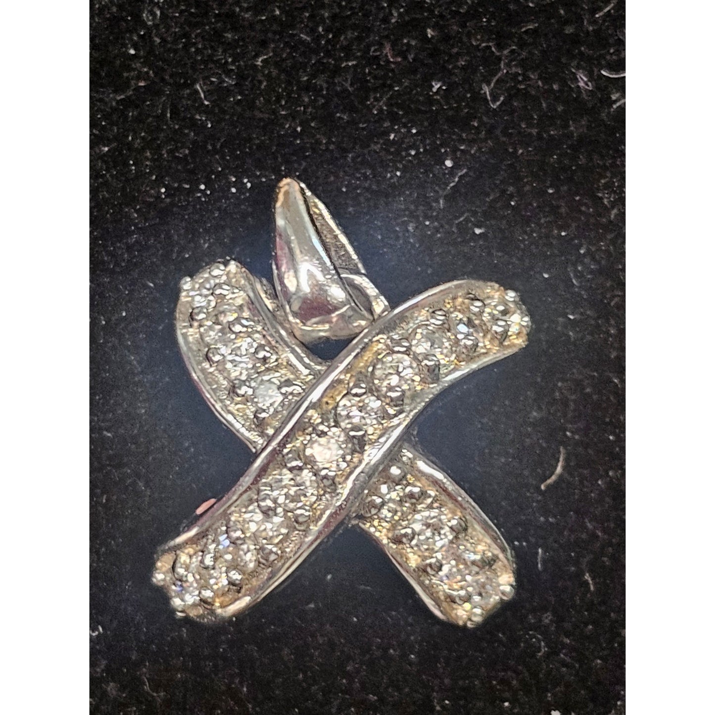 Vintage 925 Sterling Silver Kiss Pendant Clear Stone Pavé Design