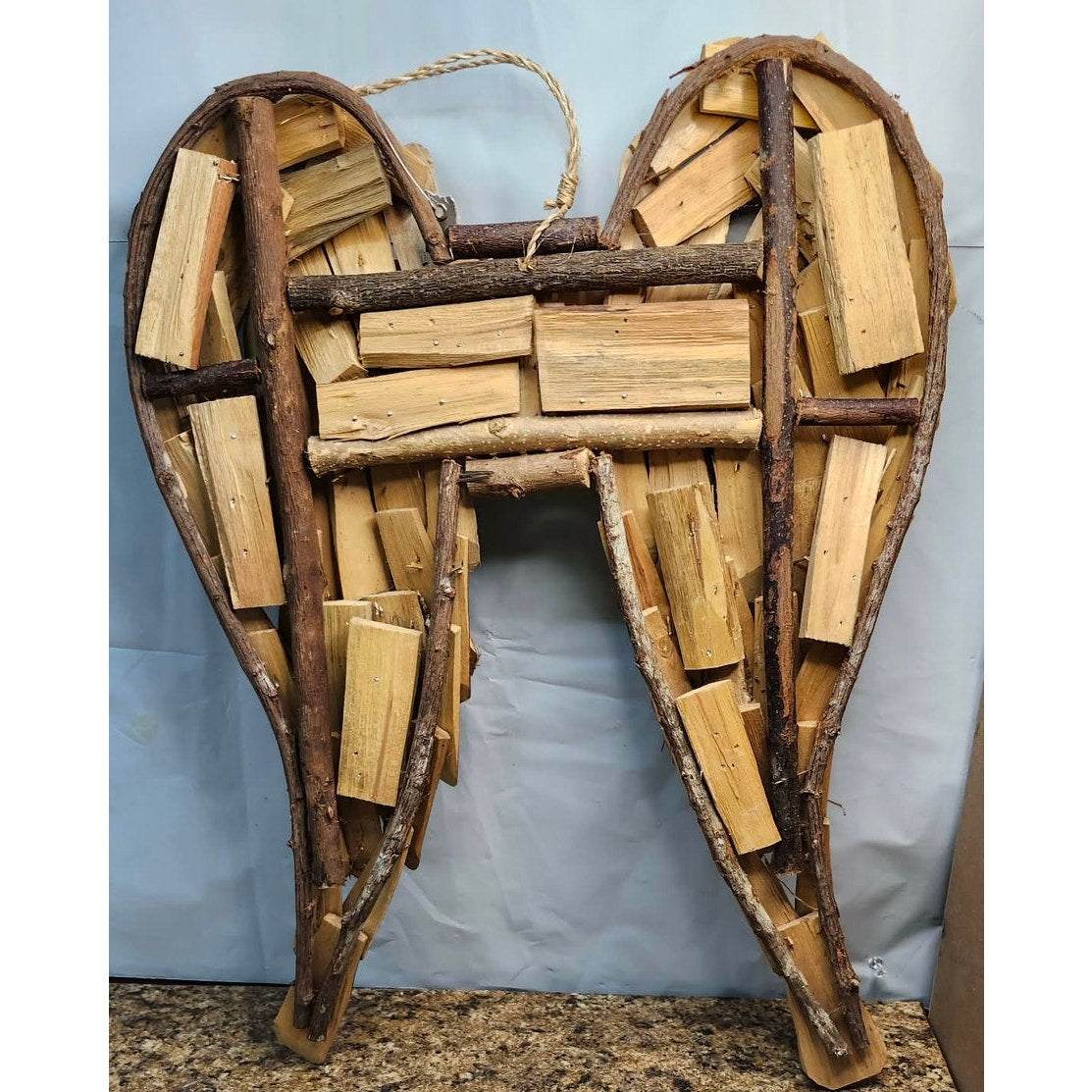 Driftwood Angel Wings Wall Hanging Sculpture Rustic Wood Decor Handmade 21" Tall