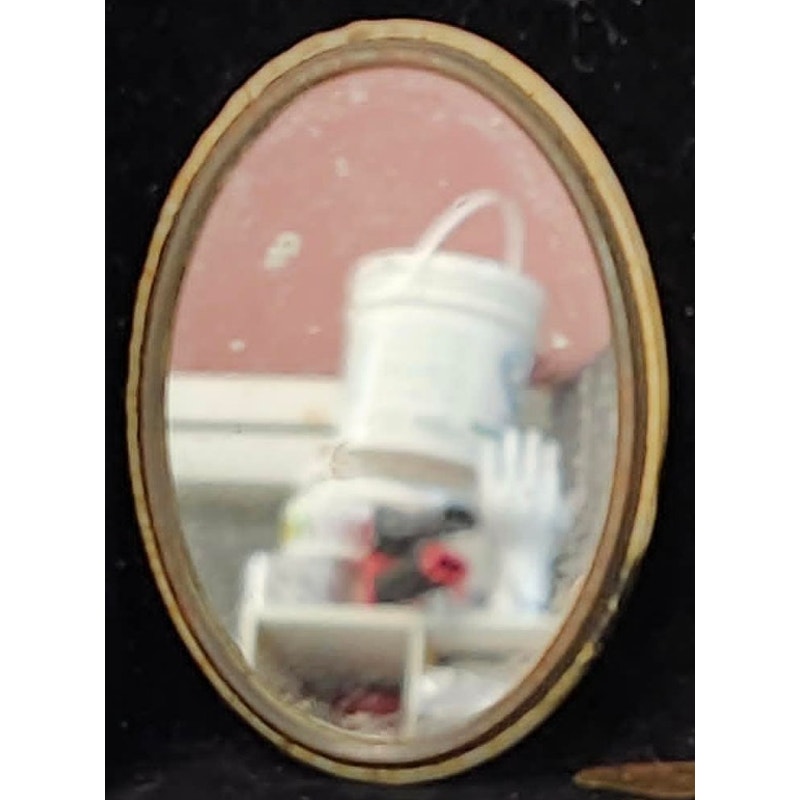 Vintage 40s Celluloid Compact Pocket Mirror Oval Female Portrait Black White