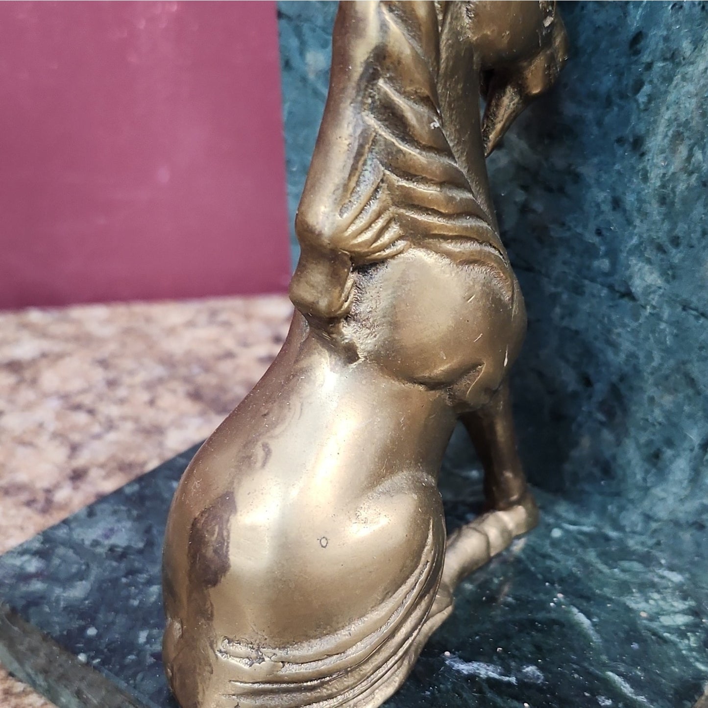 Leonard Silver Co Solid Brass Unicorn Bookends Pair, Marbled Green Marble