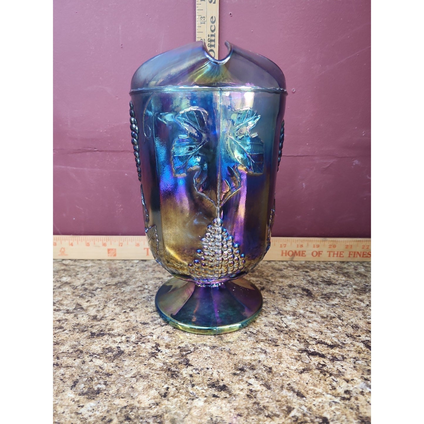 Vintage Indiana Glass Pitcher Blue Carnival Harvest Grape 10 1/4" T
