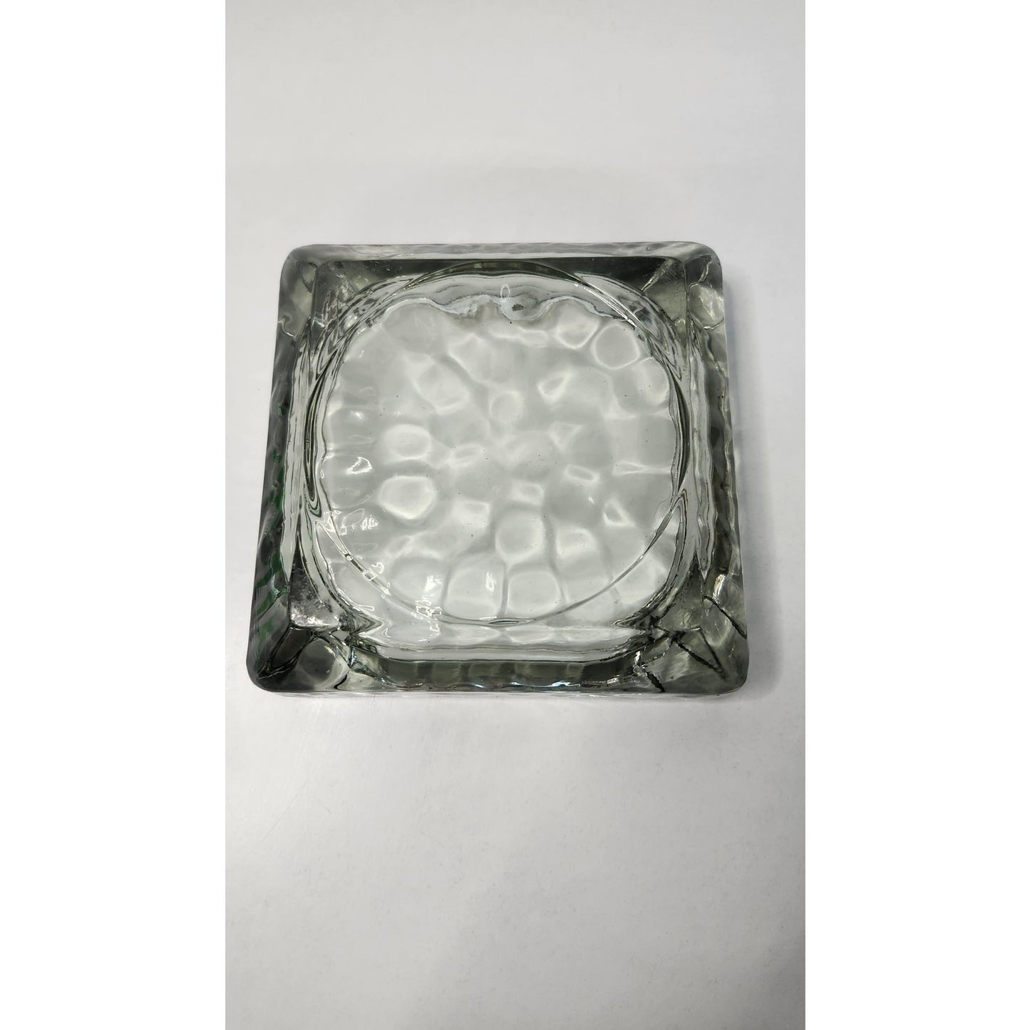 VTG Square Glass Ashtray Clear Textured Ribbed Bubble Base Tobacciana 6 inch