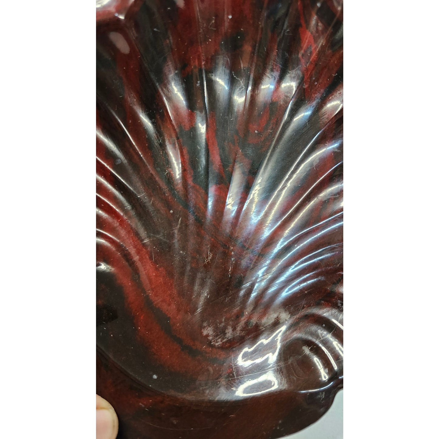 Vintage Clamshell Bowl Ceramic Trinket Dish Vide-Poche Red Black Jewelry Holder