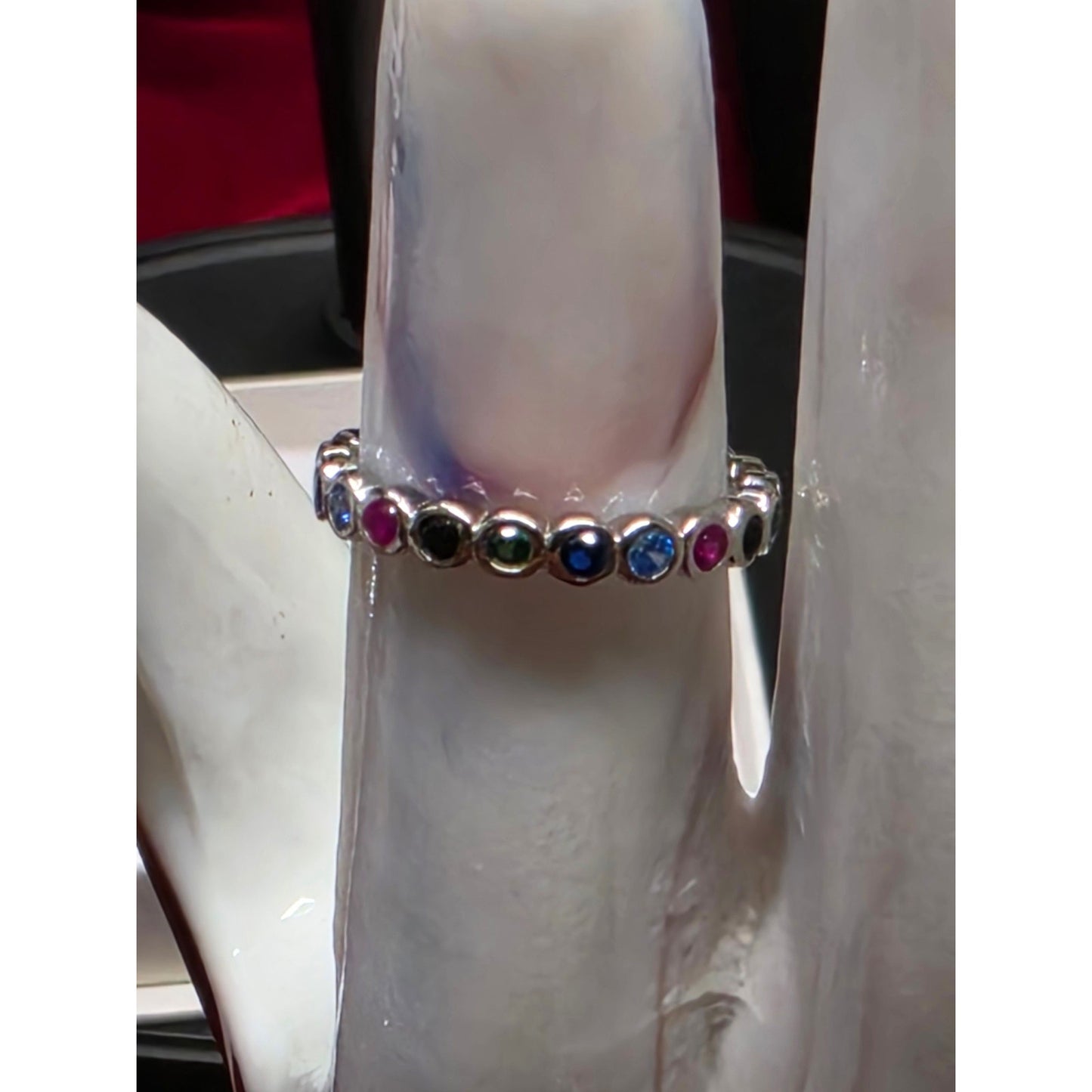 Sterling Silver Rainbow Rhinestone Eternity Band Ring Size 5.25 Stackable