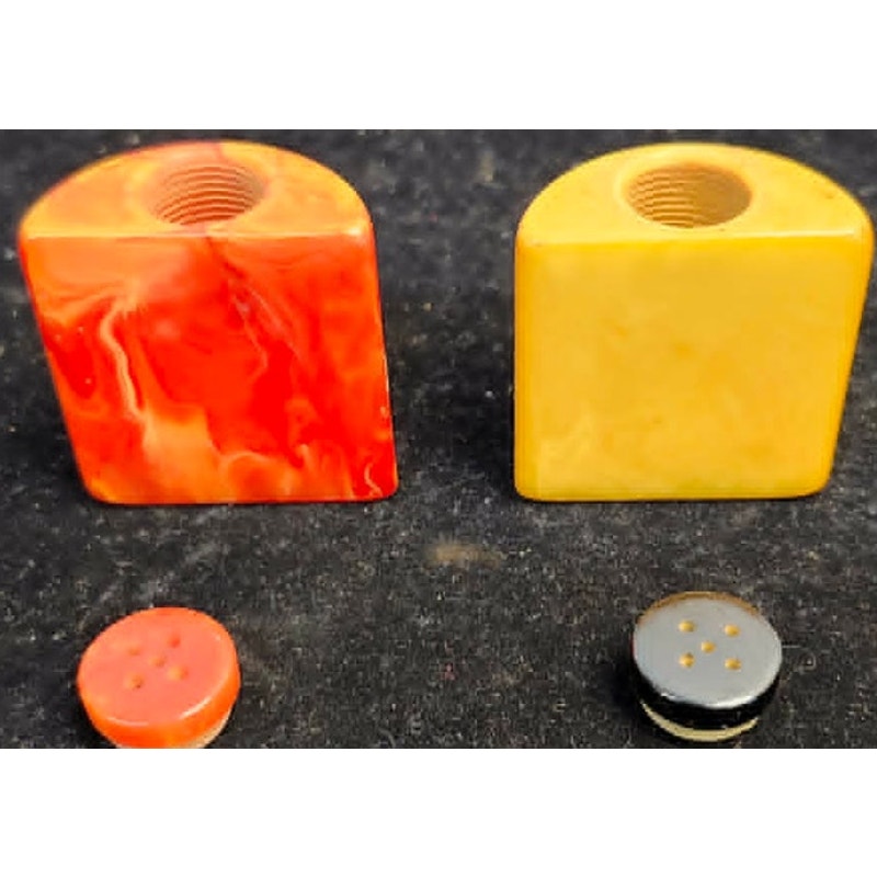 Vintage Bakelite Salt & Pepper Shakers Marbled Red Butterscotch Yellow Art Deco