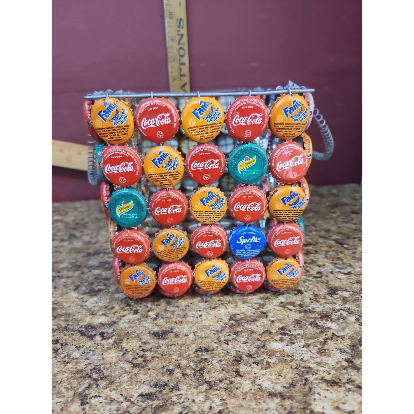 Beautiful Coca Cola Soda POP Bottle Cap Basket with Handle Folk Art Purse Tote
