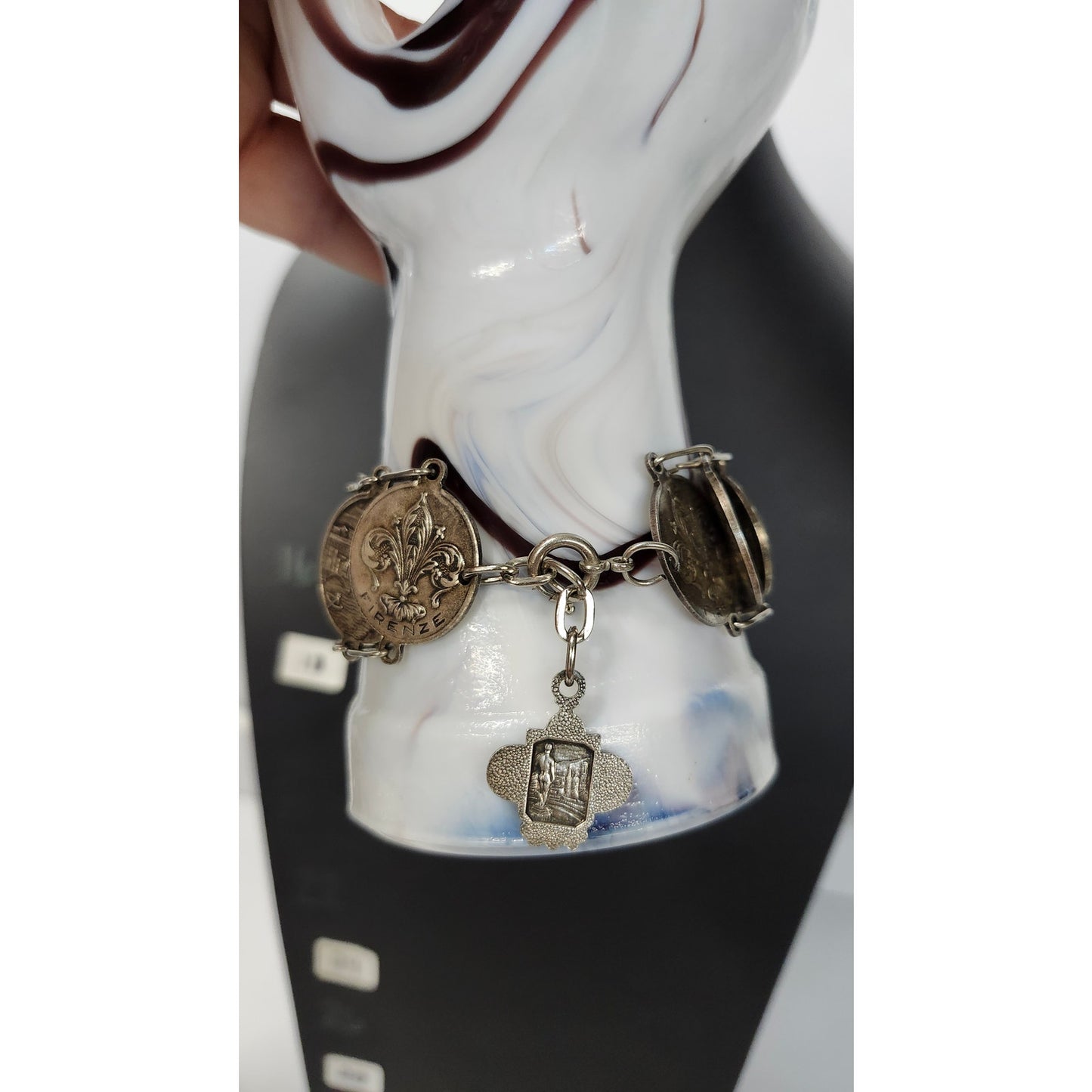Vintage Italian Souvenir Coin Bracelet Florence Firenze Silver Tone 8"