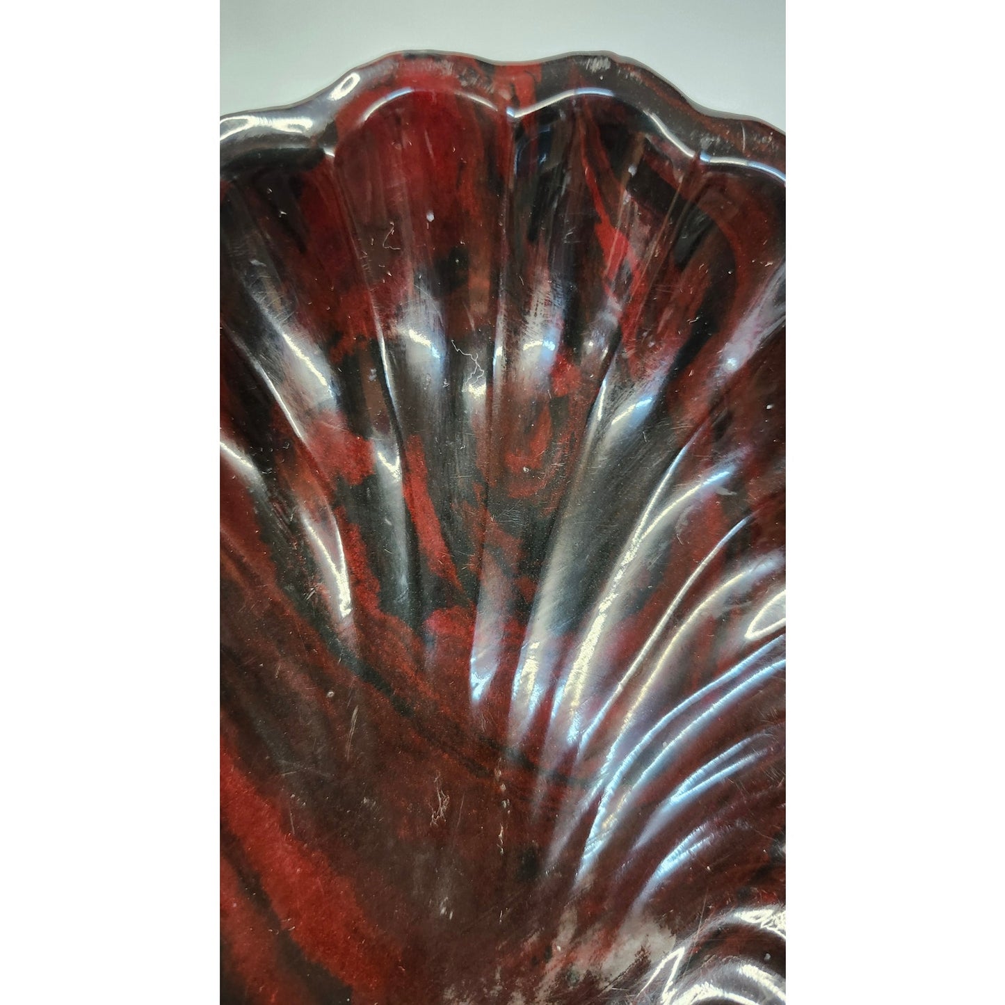 Vintage Clamshell Bowl Ceramic Trinket Dish Vide-Poche Red Black Jewelry Holder