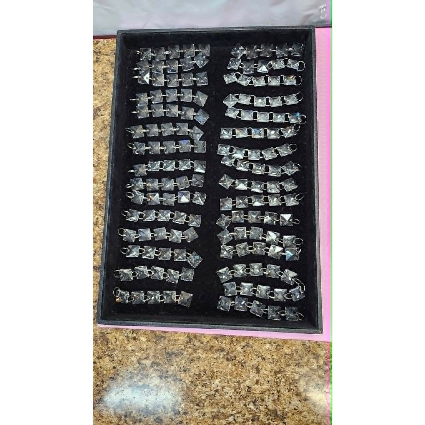 Vintage Chandelier Crystal Beads Prism Chains Clear Glass Square Parts Lot of 30