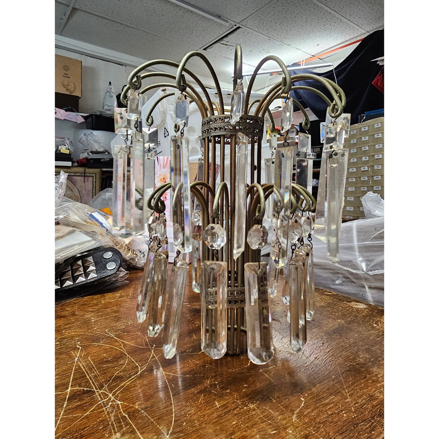 Vintage Hollywood Regency Waterfall Prism Lamp Tops Brass Deco Tamble Lamp