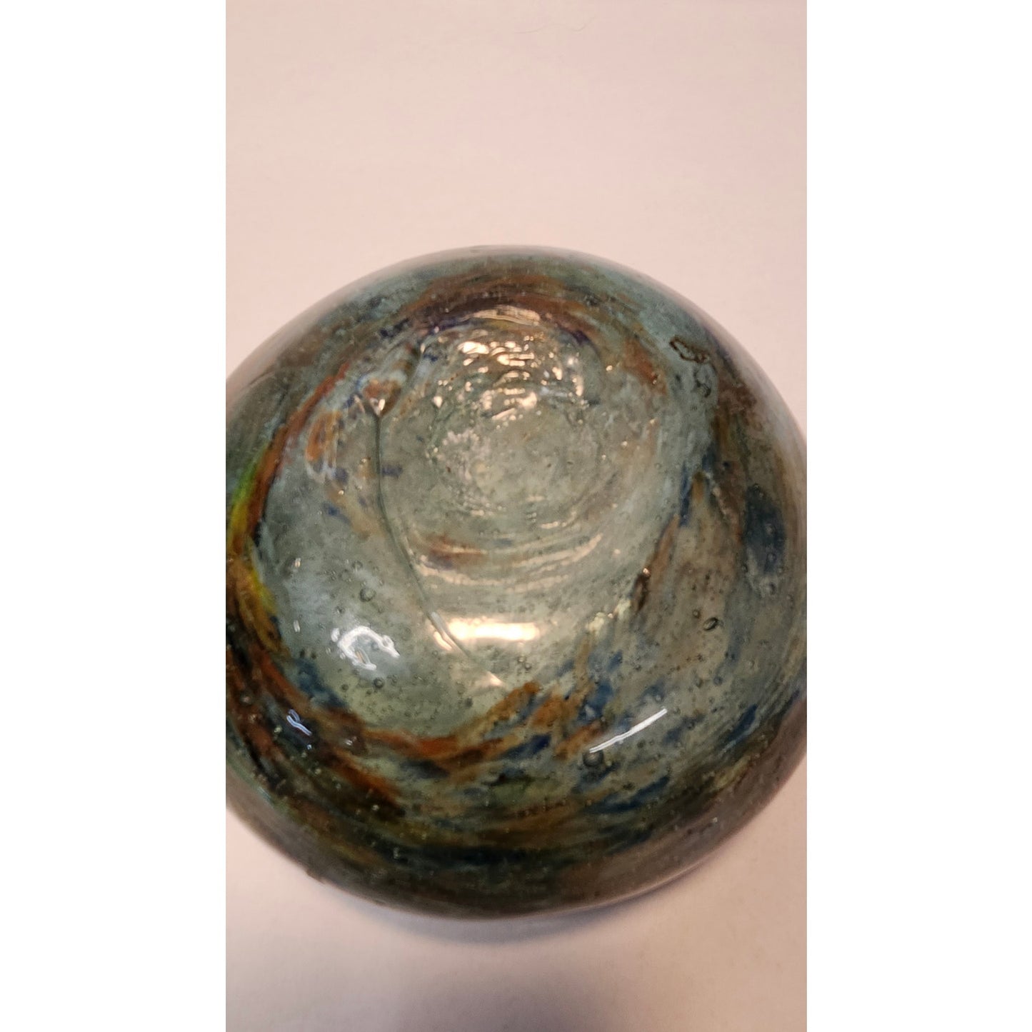 VTG Murano Style Hand Blown Art Glass Ashtray Heavy Blue Green Swirl MCM Dish 5”