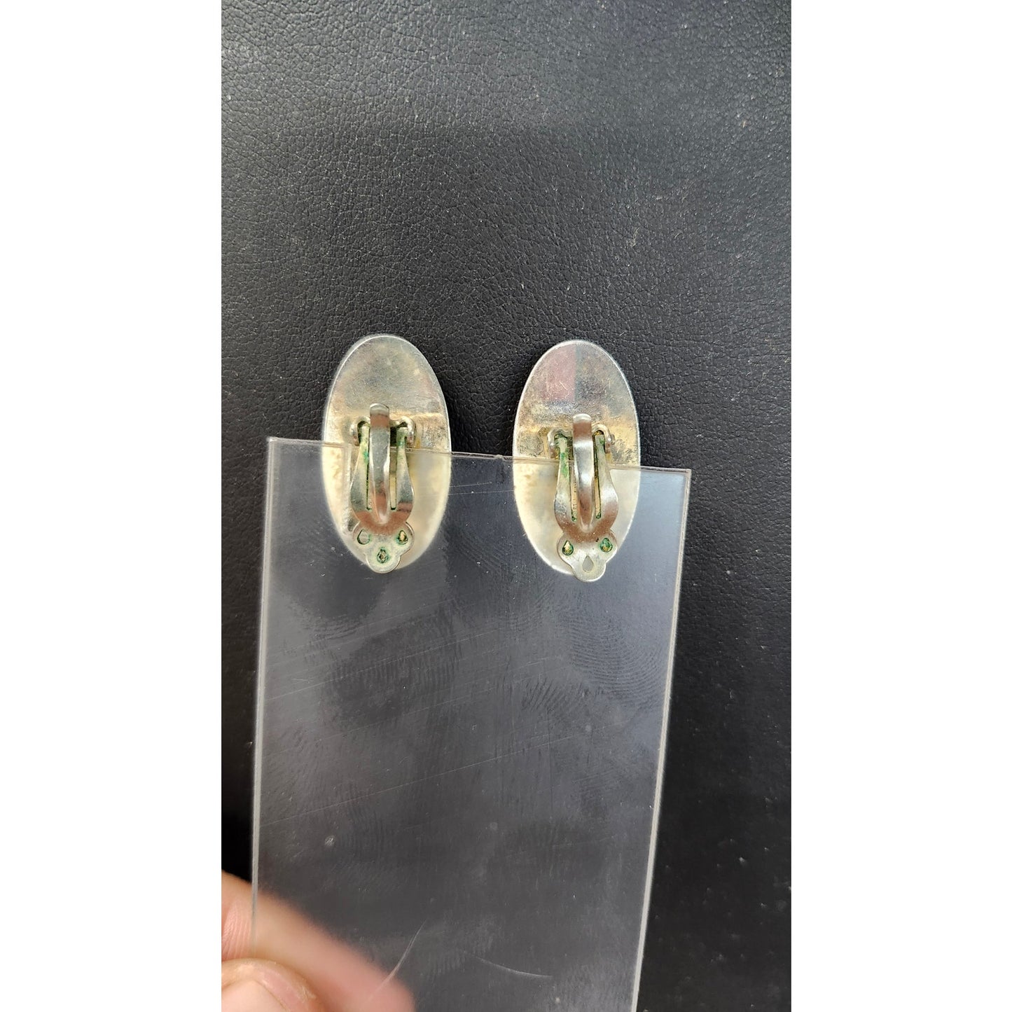Vintage Sterling Silver Black Onyx Hematite Oval Clip-On Earrings