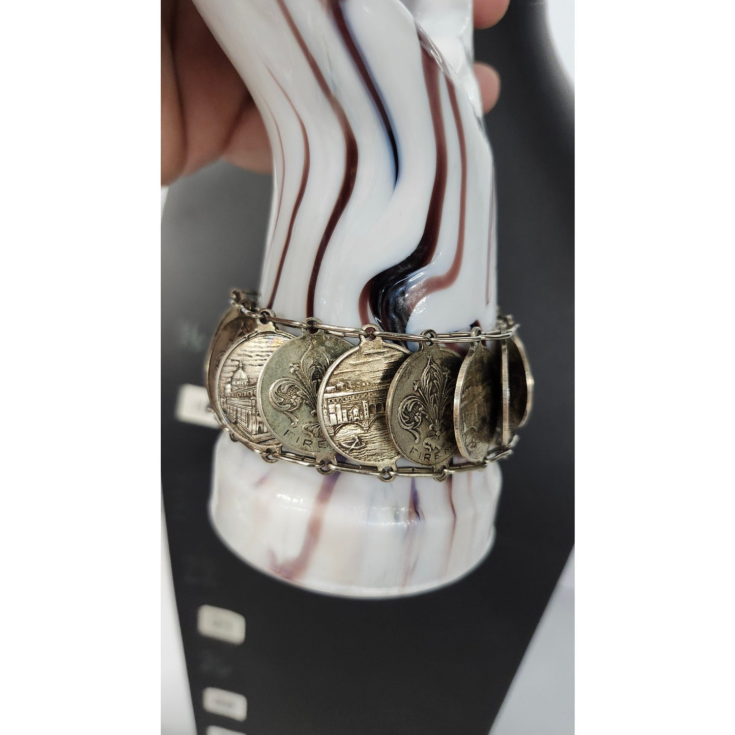 Vintage Italian Souvenir Coin Bracelet Florence Firenze Silver Tone 8"