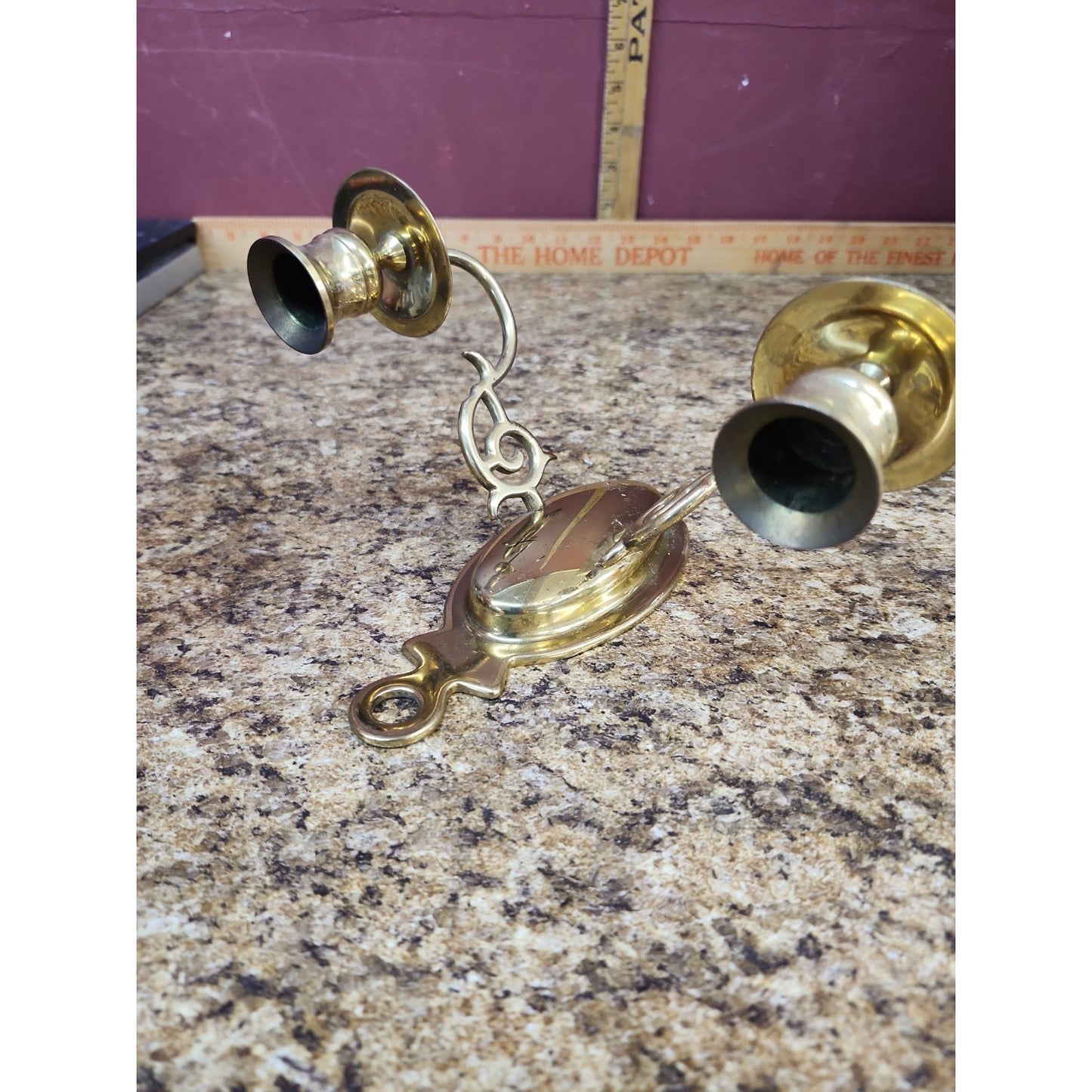 Hollywood Regency Revival Brass Candelabra Wall Sconce Double Arm 10.5” x 6” H