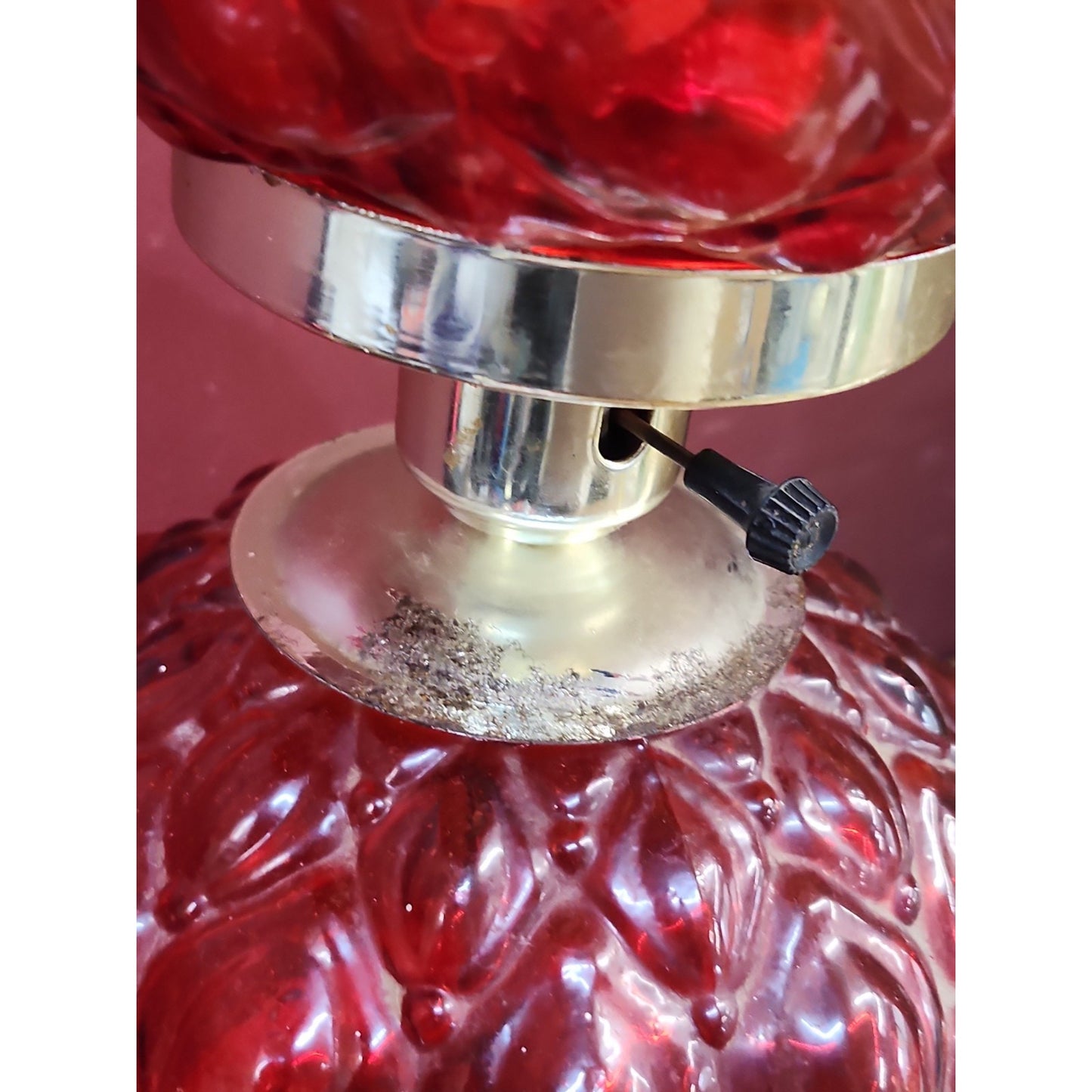Vintage 1970 EF EF Industries Ruby Red Hurricane Parlor Lamp No 338 22" Tall